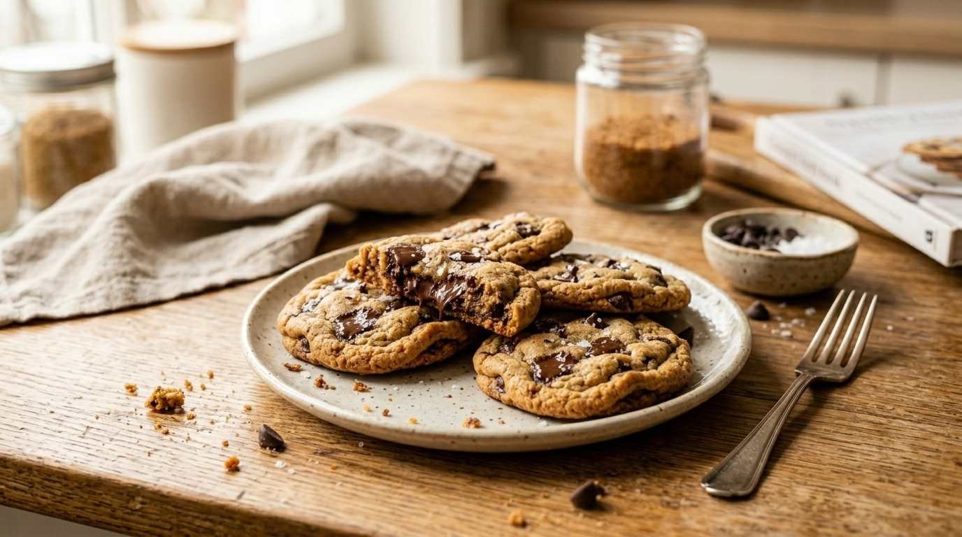 Best Chocolate Chip Cookies – Soft & Chewy Recipe 1 Best chocolate chip cookies with soft chewy centers and melted chocolate chips on a plate