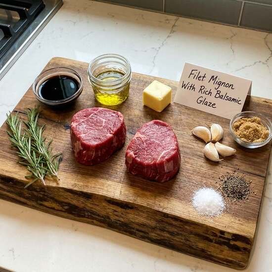 Ingredients for Filet Mignon With Rich Balsamic Glaze cooking recipe